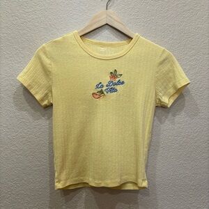 Y2K Pastel Ribbed Baby Tee “La Dolce Vida” Embroidered Medium